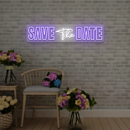 Save The Date Wedding Neon Sign in Purple