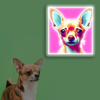 Pop Art Pink Chihuahua Neon Artwork in white color