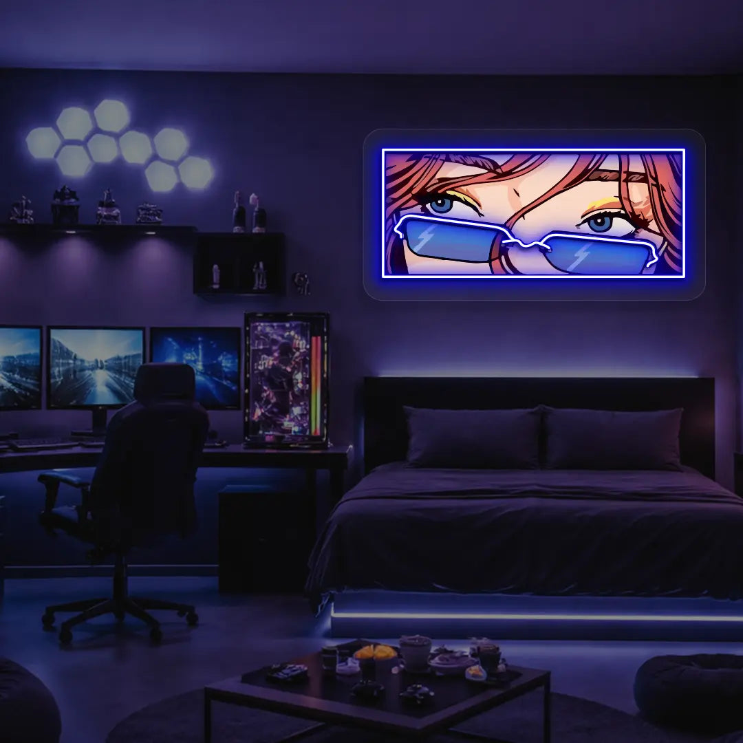 Lo-Fi Gaze Neon Artwork in blue color