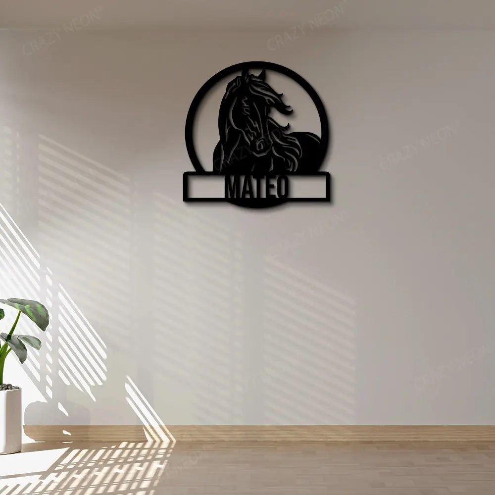 Horse Head Personalized Name Metal Monogram in Black Colour 