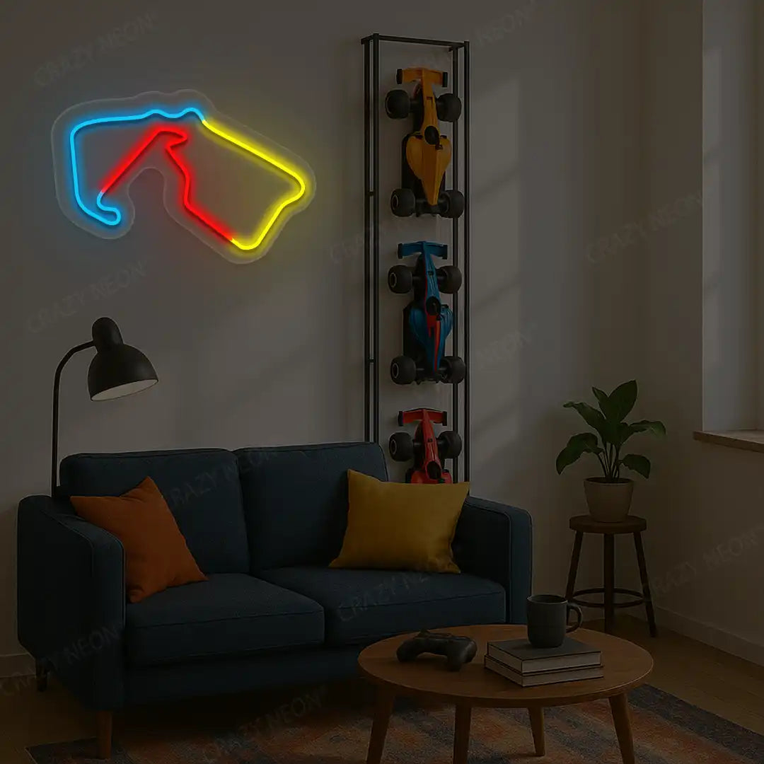 Multicolor Silverstone Grand Prix Circuit LED neon wall sign in blue red and yellow