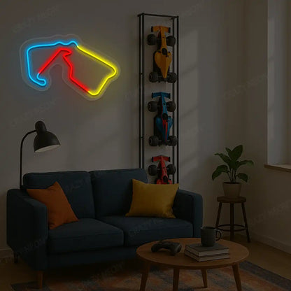 Multicolor Silverstone Grand Prix Circuit LED neon wall sign in blue red and yellow