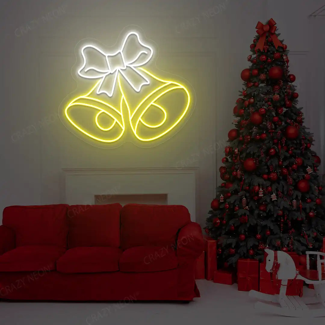festive Merry Bells Neon Sign | Yellow