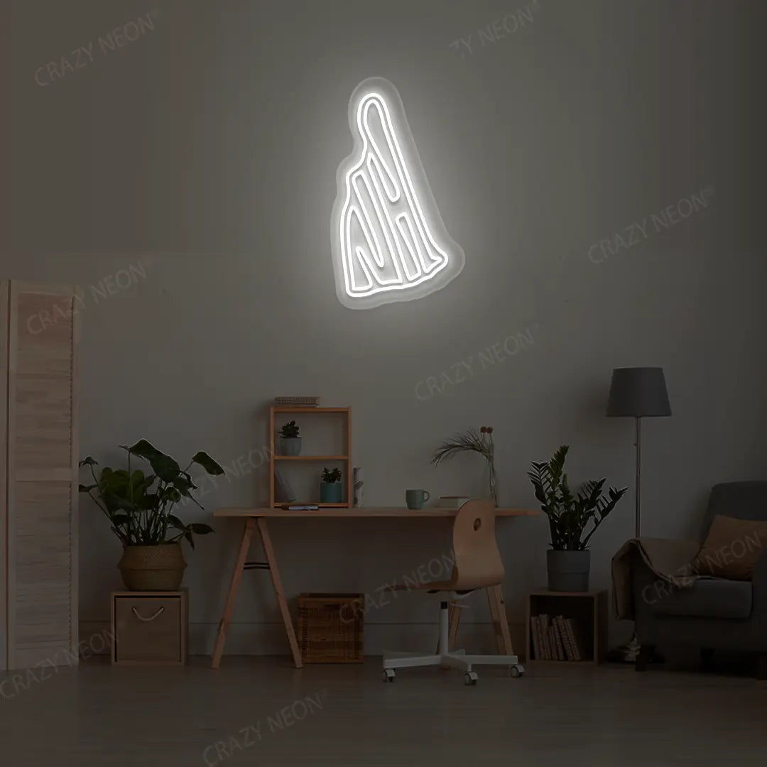 NEW HAMPSHIRE Map Neon Sign lighting up in white color in a room