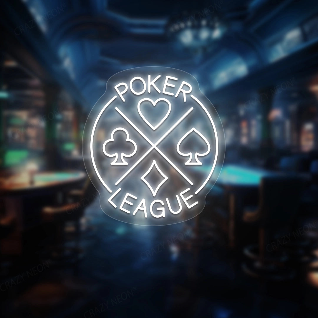 Poker League Neon Sign | White