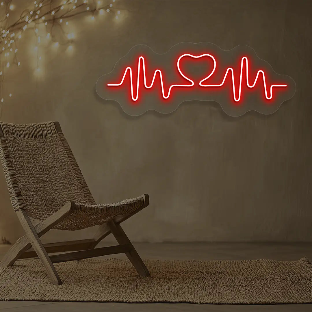 red love pulse neon sign mounted on a wall