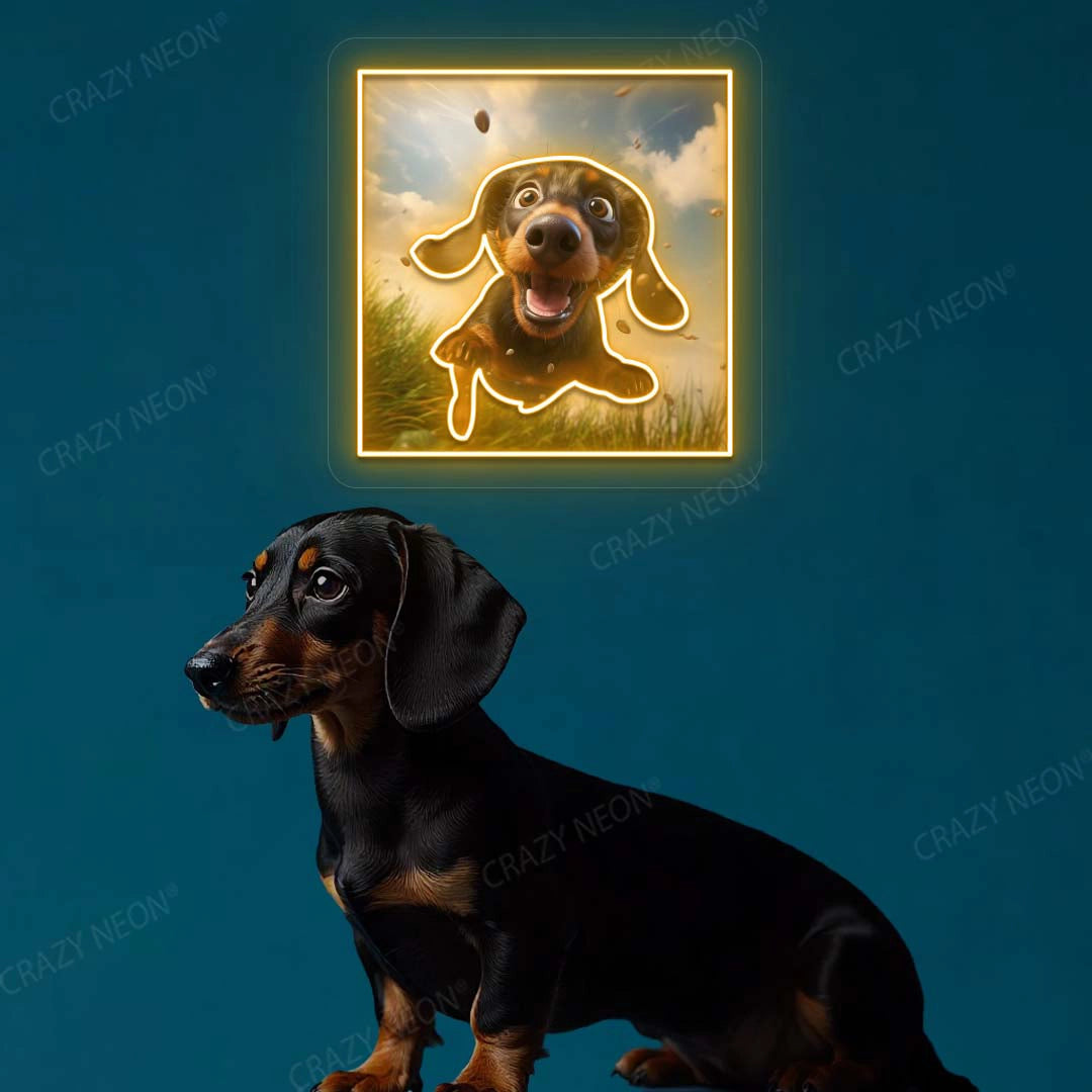 Happy Dachshund Neon Artwork in orange color