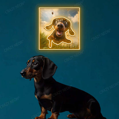 Happy Dachshund Neon Artwork in orange color