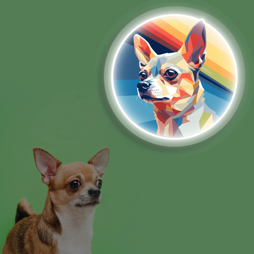 Retro Portrait Chihuahua Neon Artwork in White color