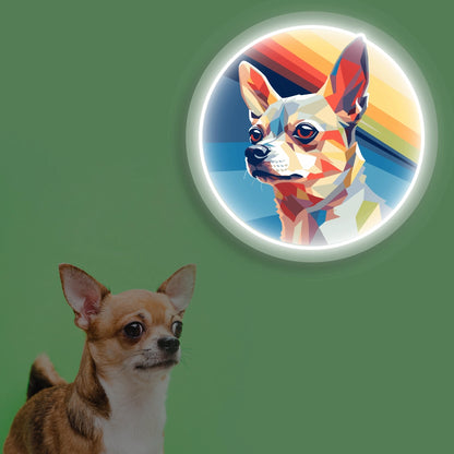 Retro Portrait Chihuahua Neon Artwork in White color