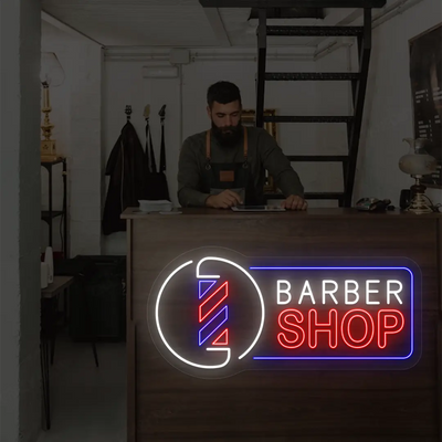Round Pole Barber Shop Neon Sign in Red Color