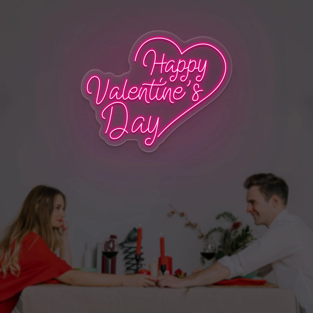 Happy valentine Day With Heart Neon Sign | Pink