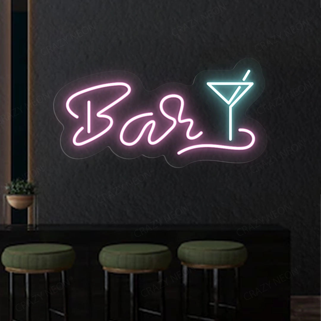 Bar Martini Glass Neon Sign Multicolour | Pink