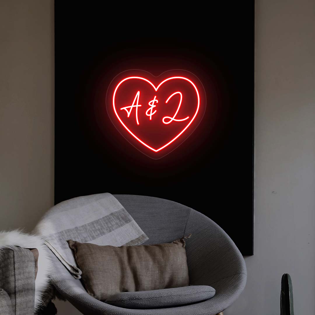 Personalized Heart Initials Neon Artwork