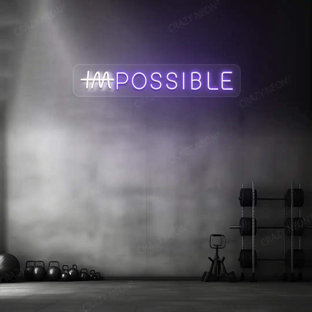 purple and white impossible neon sign mounted on a wall