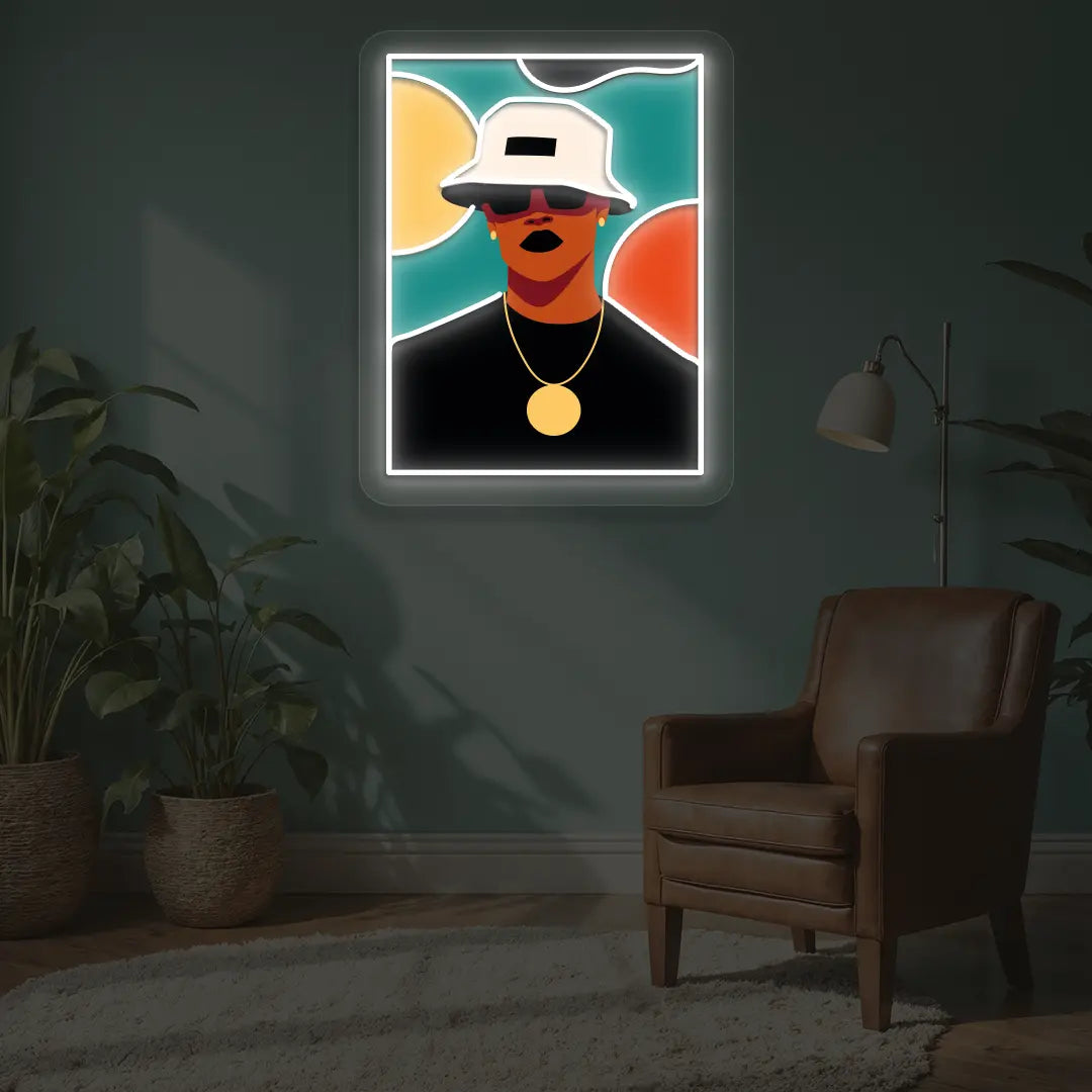 Bucket Hat Pop Neon Artwork in White color