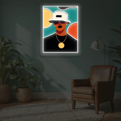 Bucket Hat Pop Neon Artwork in White color