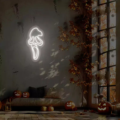 Ghost Scream Neon Sign | White