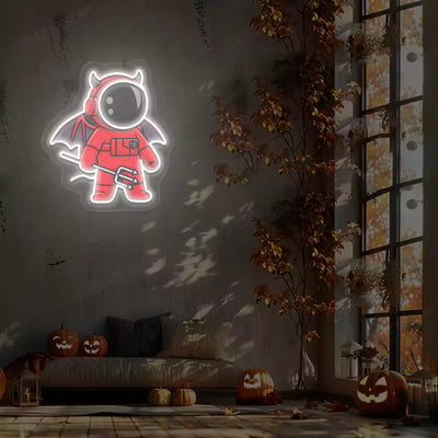 Devil Astronaut Neon Artwork | White