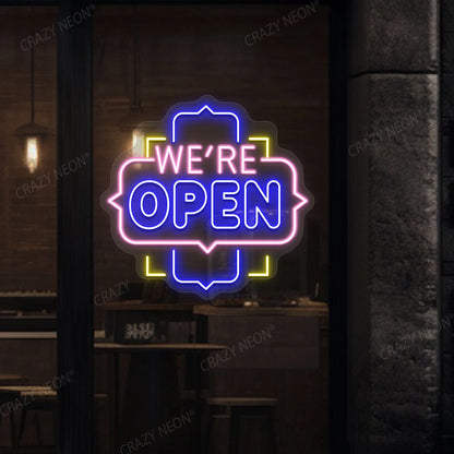 We Are Open Multicolor Sign | Pink-Blue