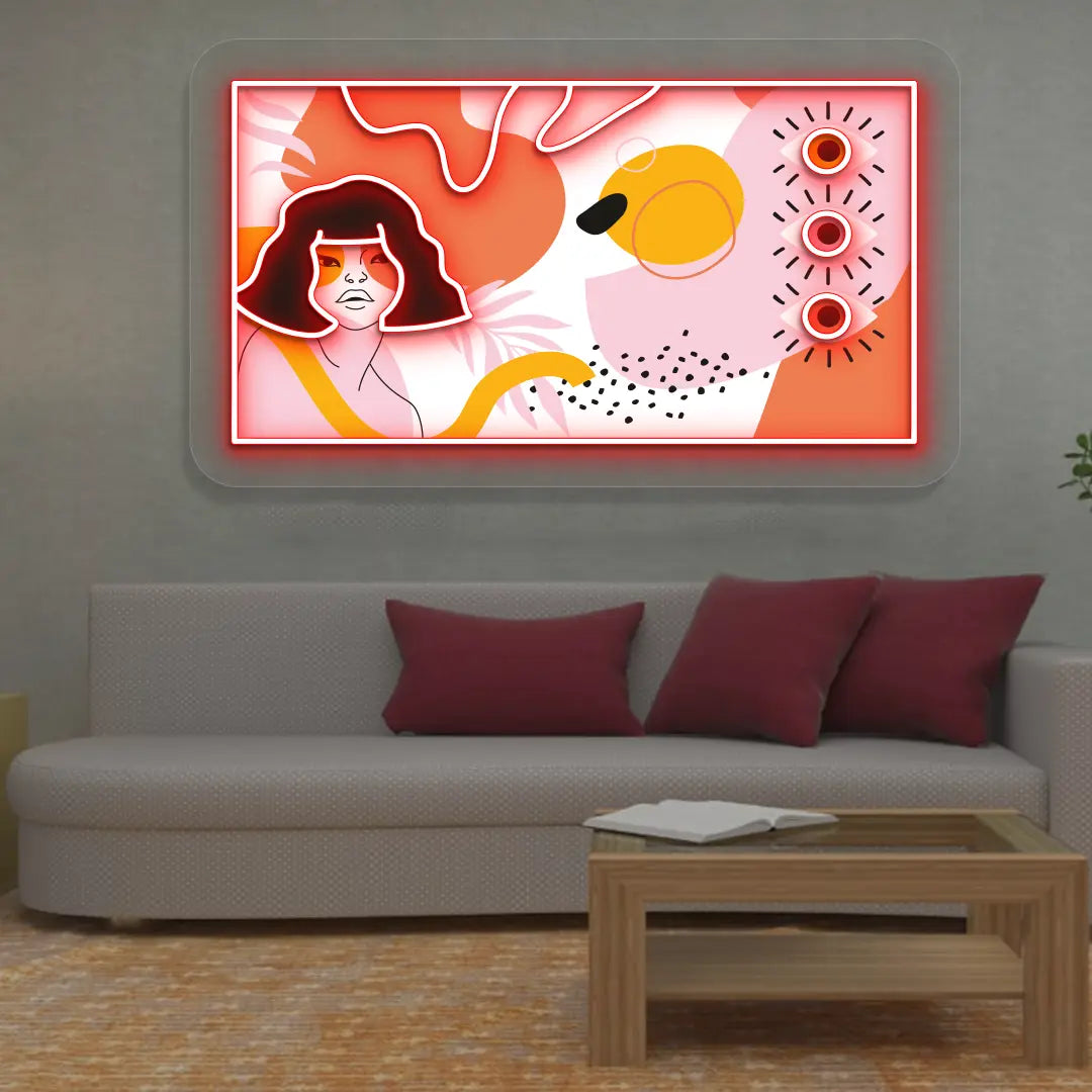 red abstract canvas Neon Artwork Sign mounted on a wall