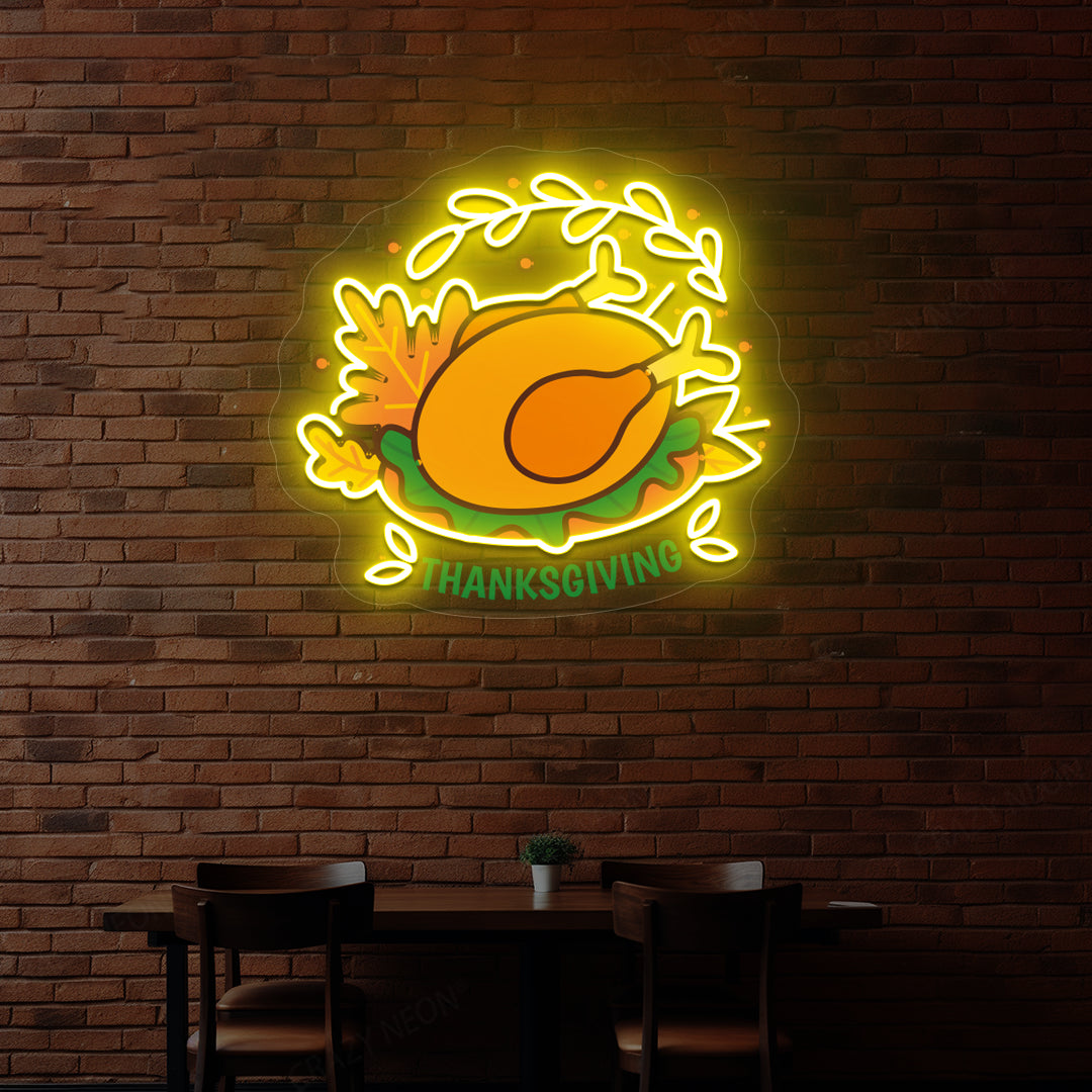 Thanksgiving roast turkey neon sign in yellow
