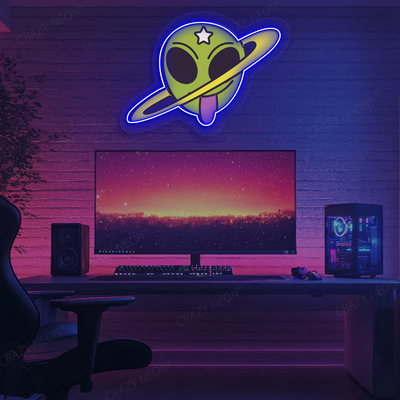 Outta This World Alien Neon Artwork | Blue