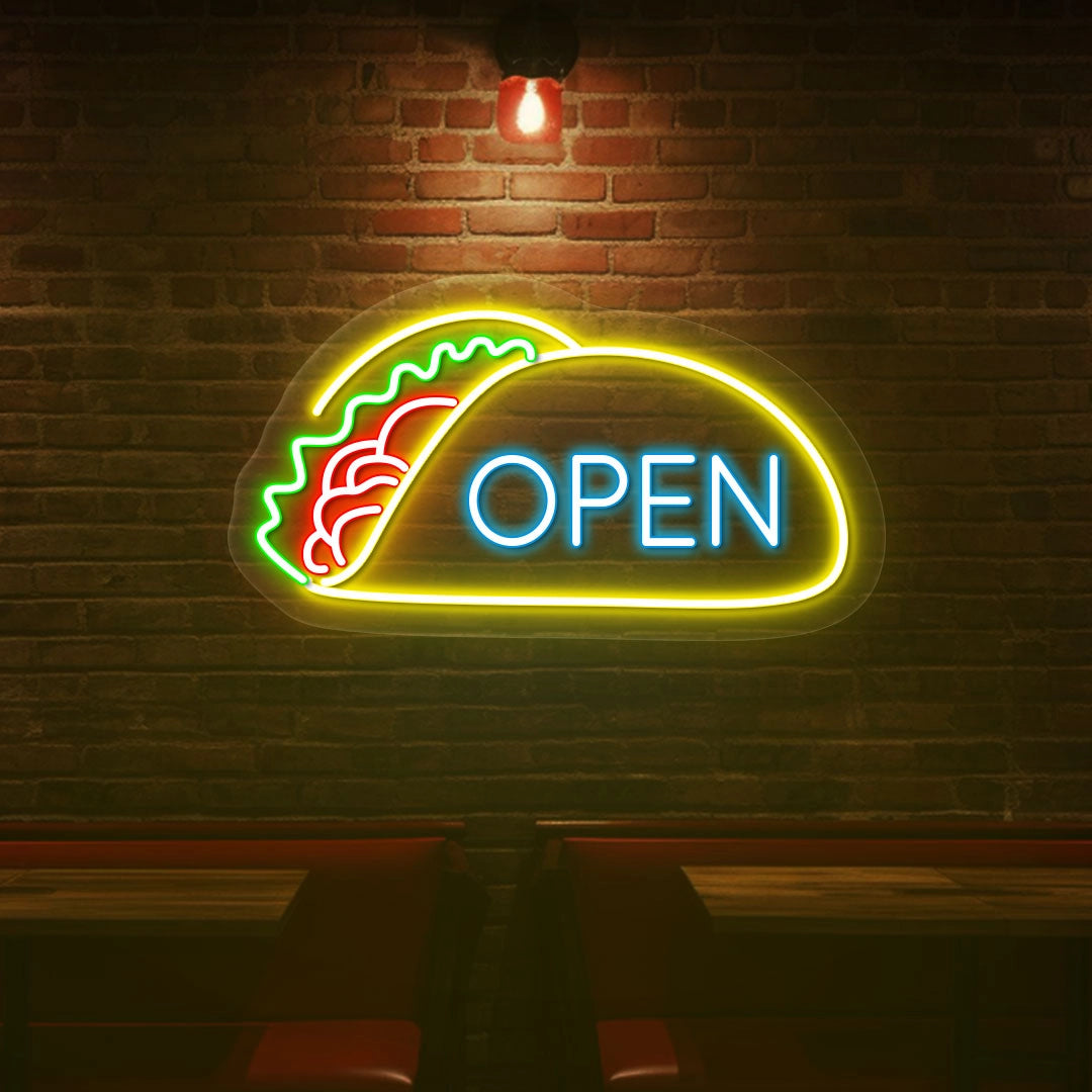 Open Tacos Led Neon Sign | Ice Blue 