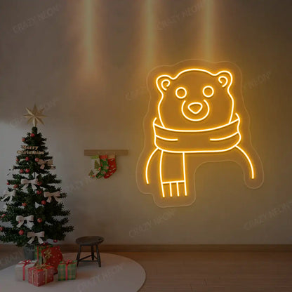 Scarfed Bear Neon Sign | Orange