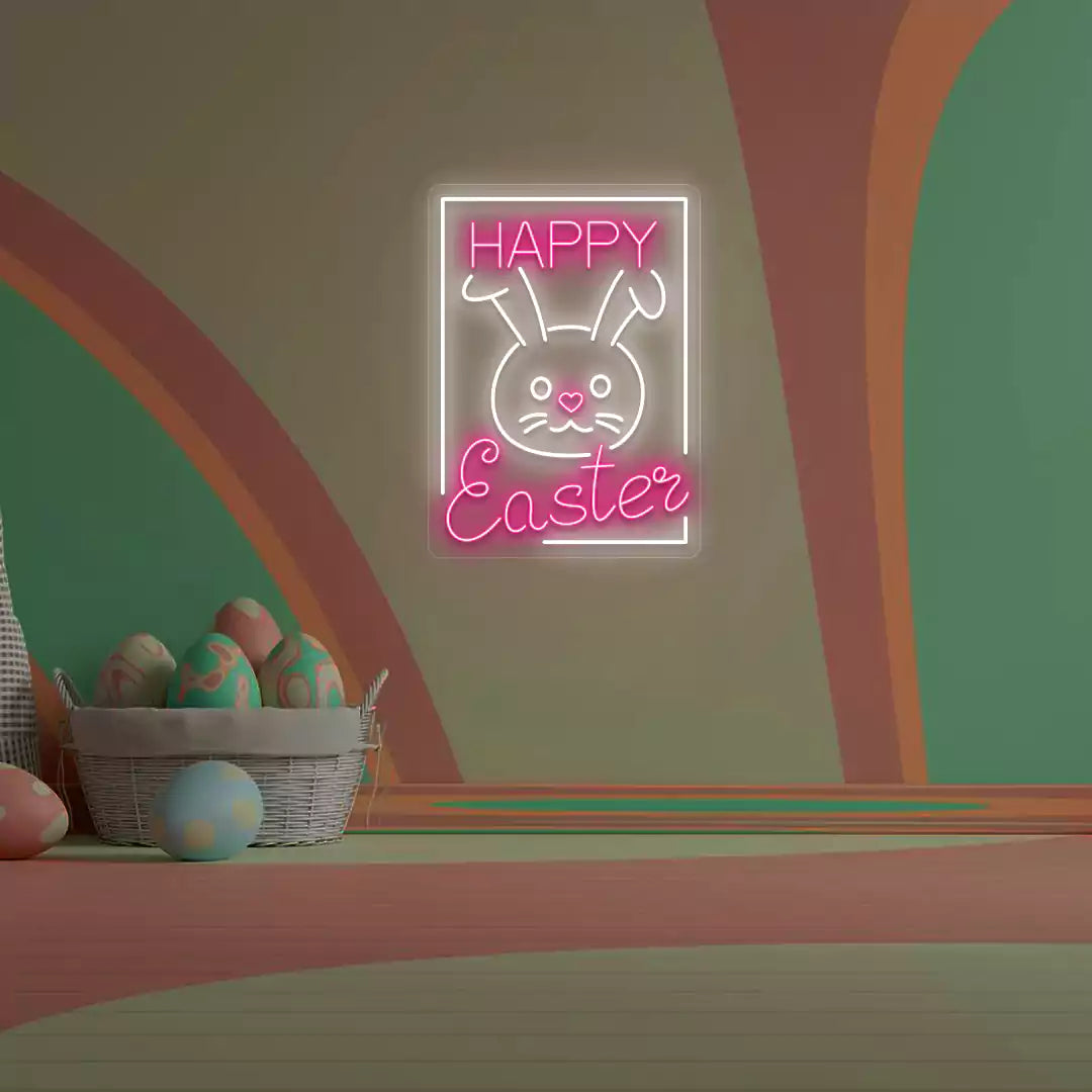 Happy Easter Bunny Frame Neon Sign