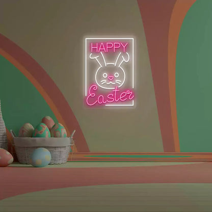 Happy Easter Bunny Frame Neon Sign
