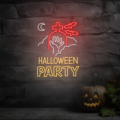 Halloween Party In Graveyard Neon Sign | Red