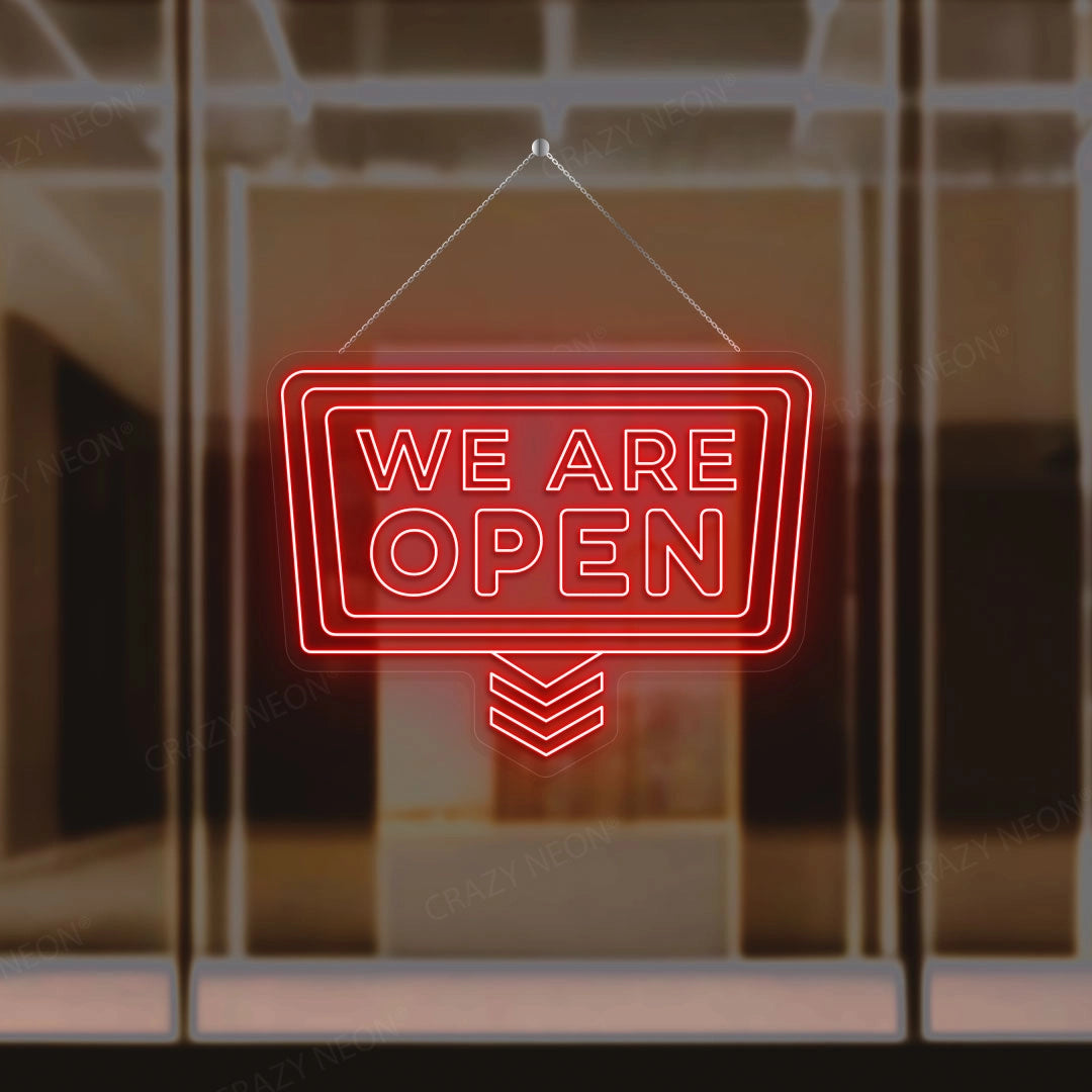 We Are Open Sign with downward Arrow | Red