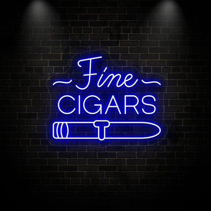 blue Fine cigars retro bar vintage neon sign mounted on a wall