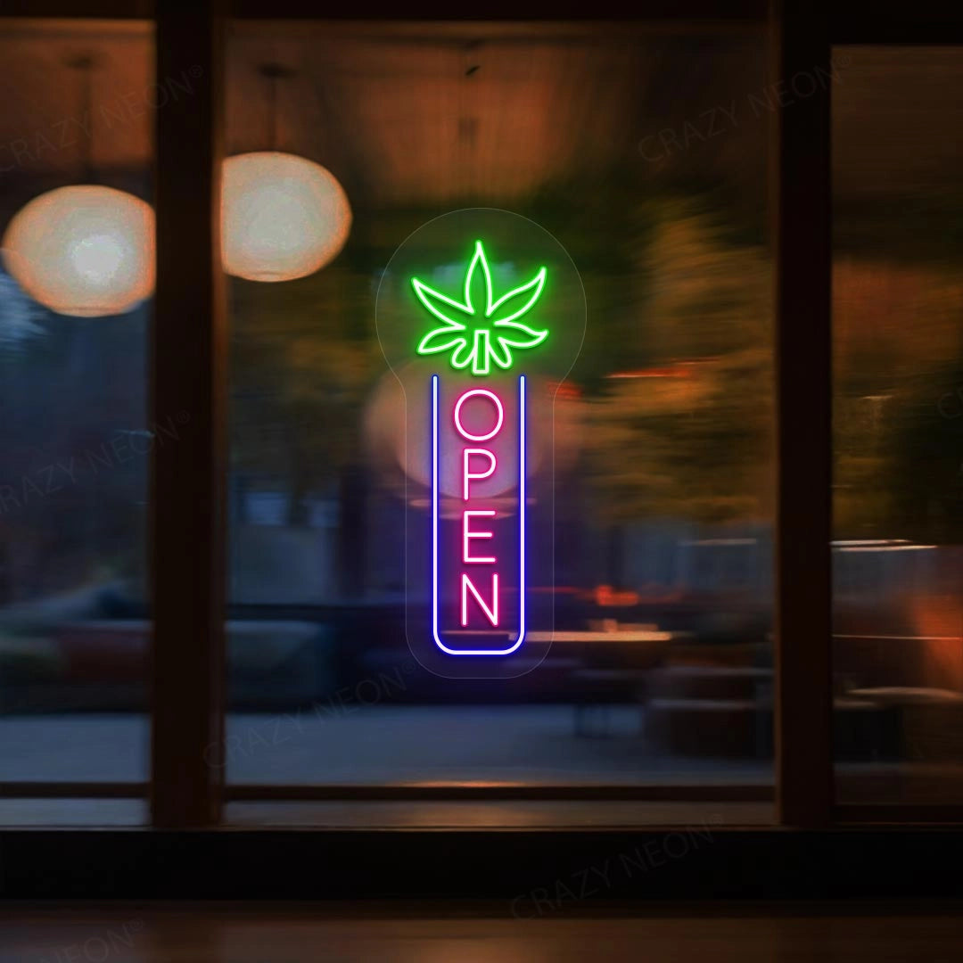 Weed Leaf Vertical Open Neon Sign | CRAZY NEON® – Crazy Neon