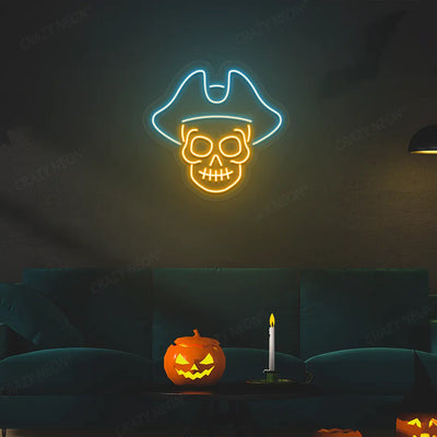 Pirate Skull Neon Sign | Orange