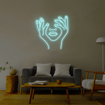 Aesthetic Face Neon Sign | Iceblue
