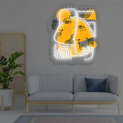 white golden muse abstract Neon Artwork Sign mounted on a wall