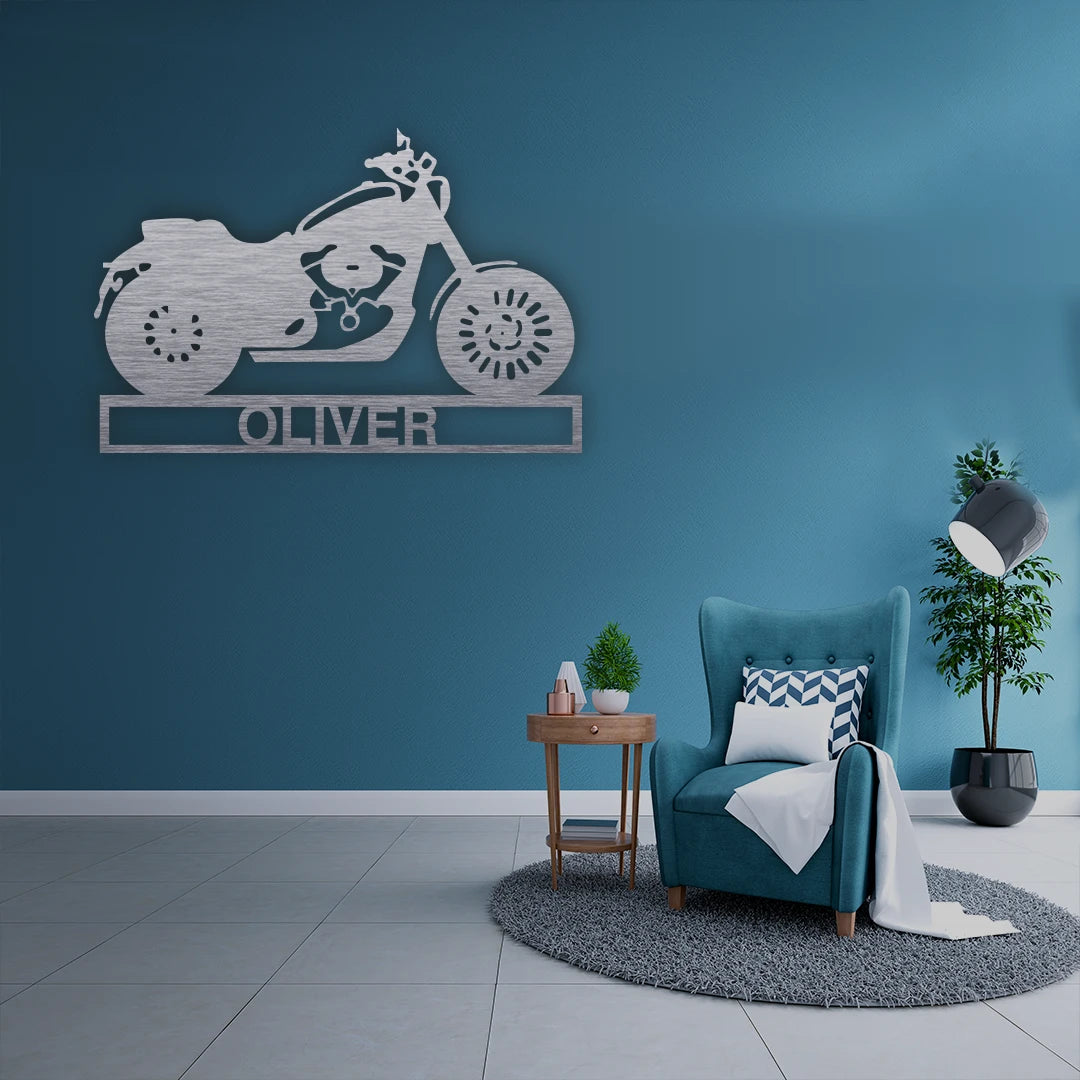 Motorcycle Name Custom Metal Monogram in silver finish