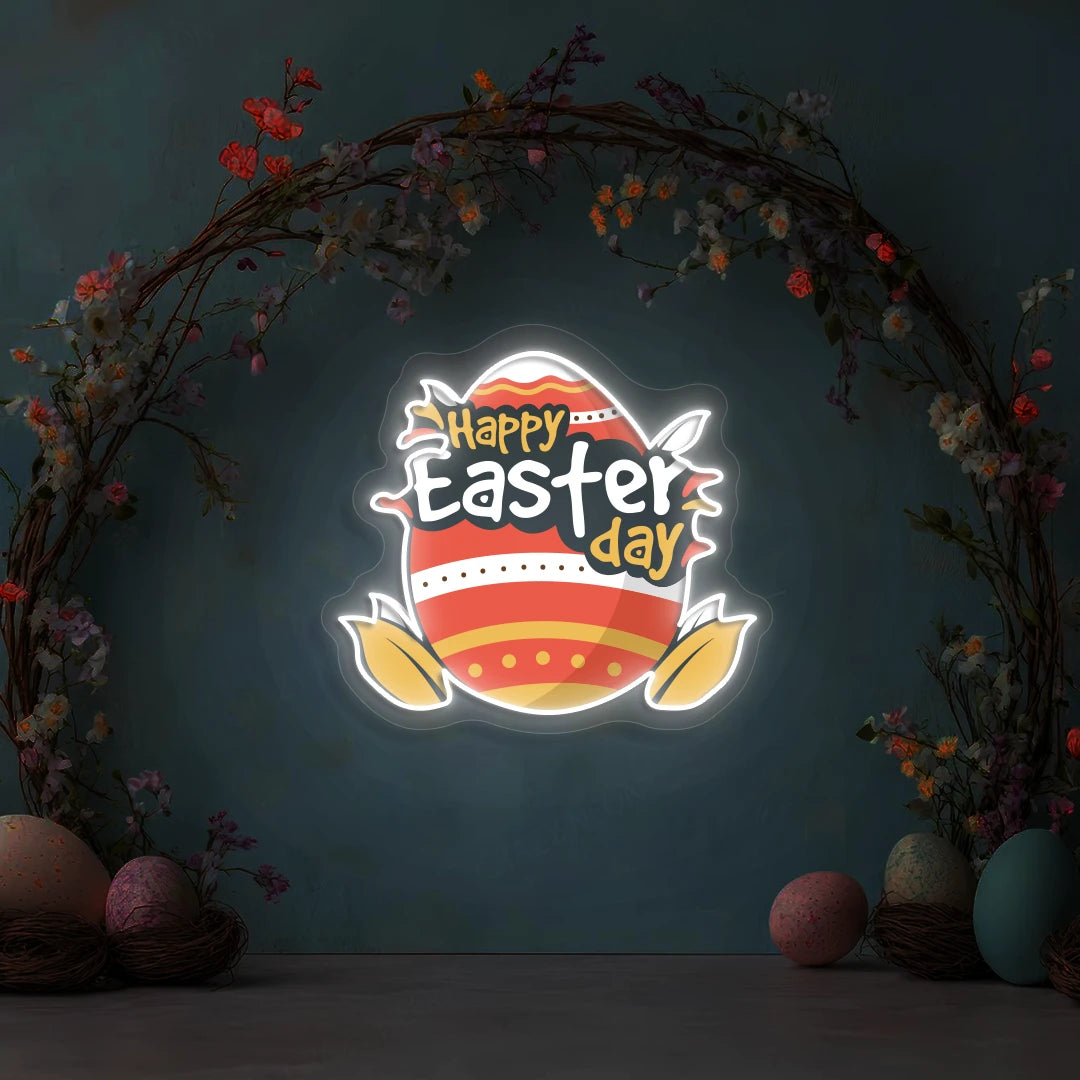 Happy Easter Day Egg Neon Artwork in White color