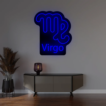 Virgo zodiac symbol custom blue neon sign