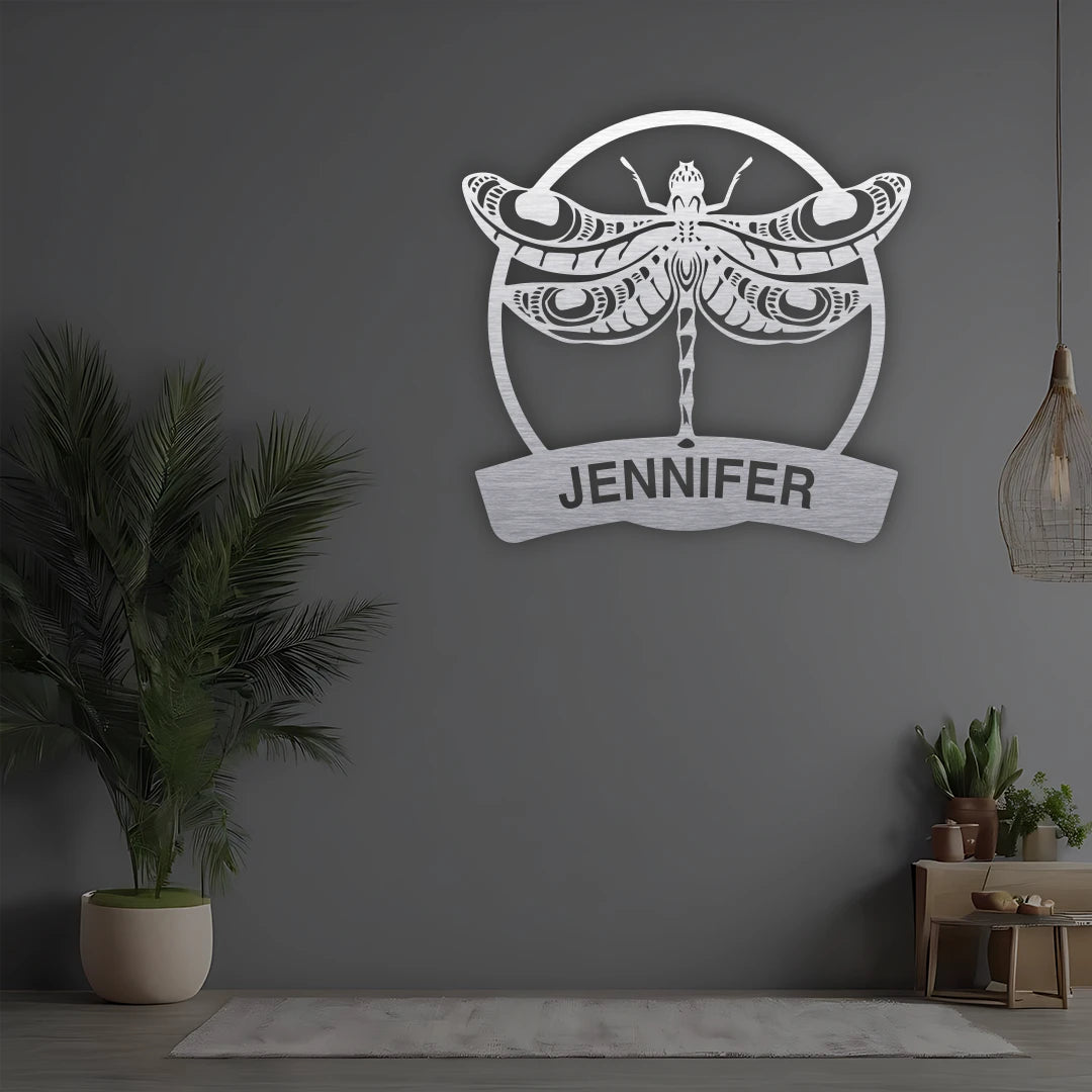 Dragonfly Custom Name Metal Monogram in silver finish