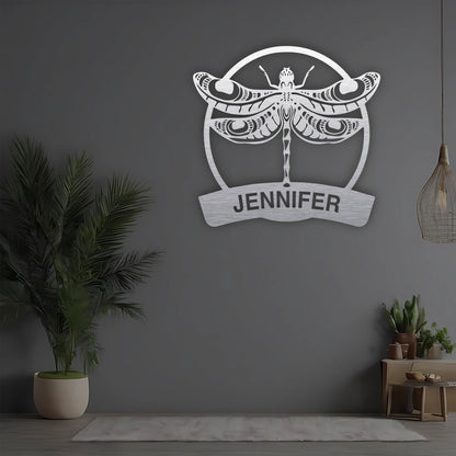 Dragonfly Custom Name Metal Monogram in silver finish