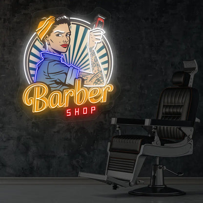 Women Barber Shop Neon Artwork in White  Colour Mounted on Wall 