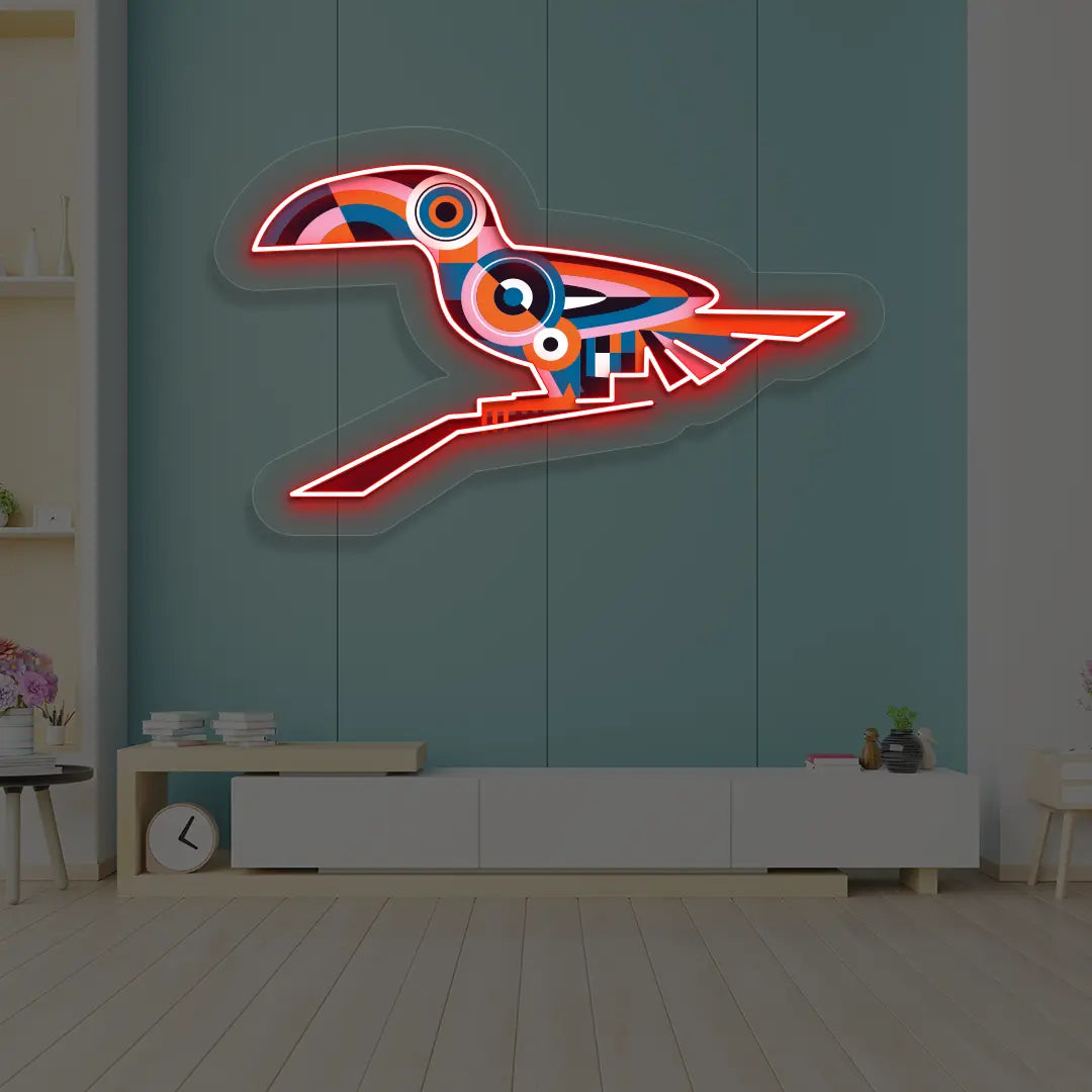 Toucan Harmony Abstract Neon Artwork Sign in Red Color