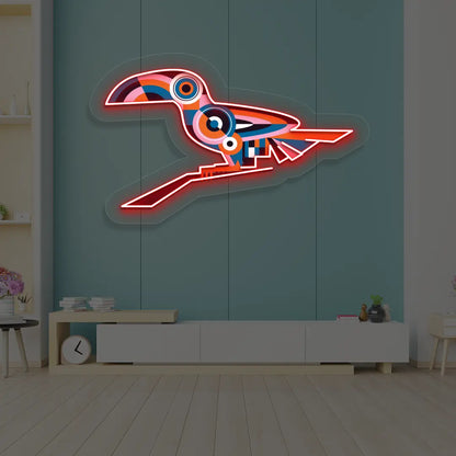 Toucan Harmony Abstract Neon Artwork Sign in Red Color