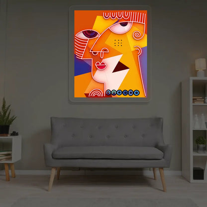 Colorburst Face Abstract Neon Artwork In Red color