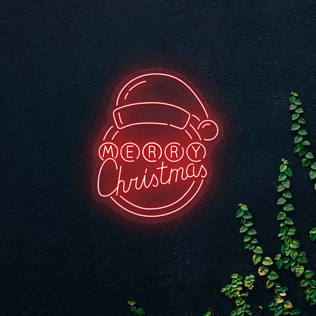 Merry Christmas Neon Sign Santa Hat Design