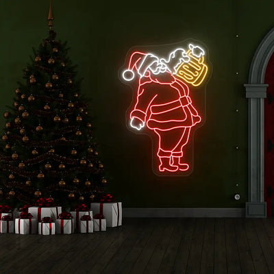 Santa with Beer Mug Neon Sign | Orange
