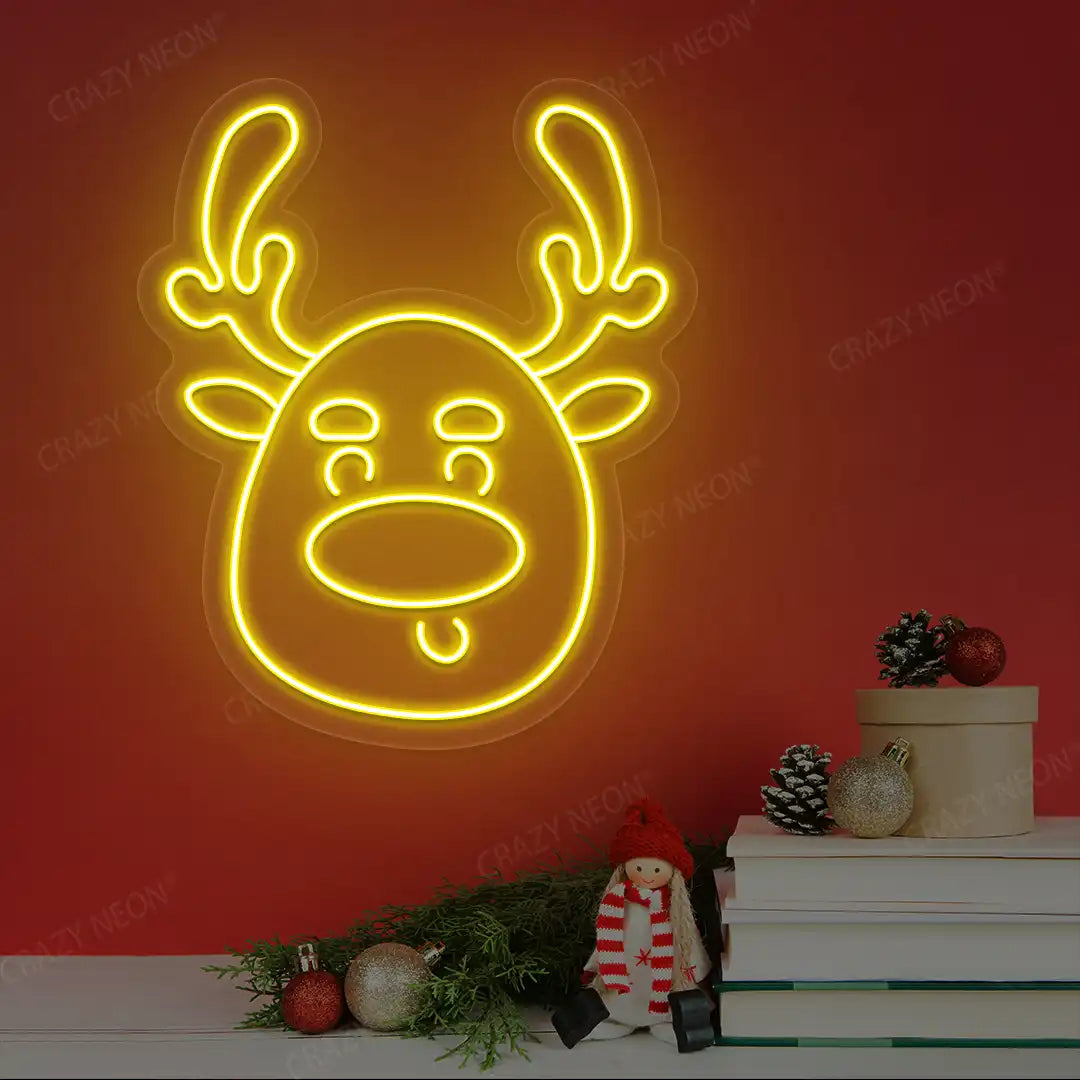 Silly Reindeer Face Neon Sign | Yellow